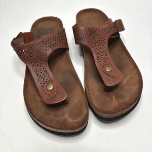 Cliffs by White Mountain Brown Laser Cut Cork Footbed Thong Sandals Womens 8.5 M